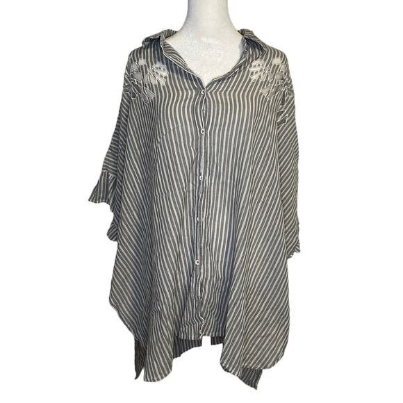 Maeve Anthropologie gray & white striped oversize button down shirt size XS/S - Picture 2 of 13